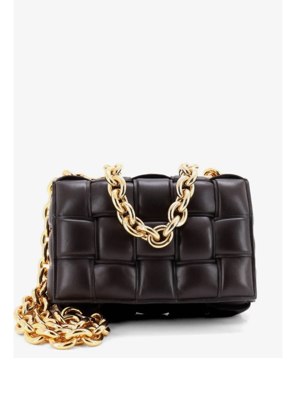 Quilted Chain Shoulder Bag in Dark Brown with Gold Hardware